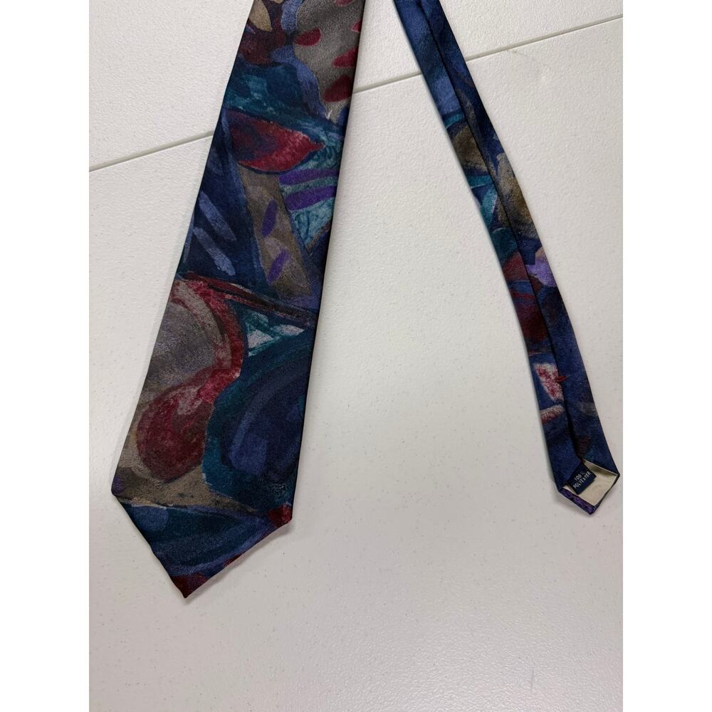 Franco Fossi Men's Blue Abstract Watercolor Geometric Polyester Necktie